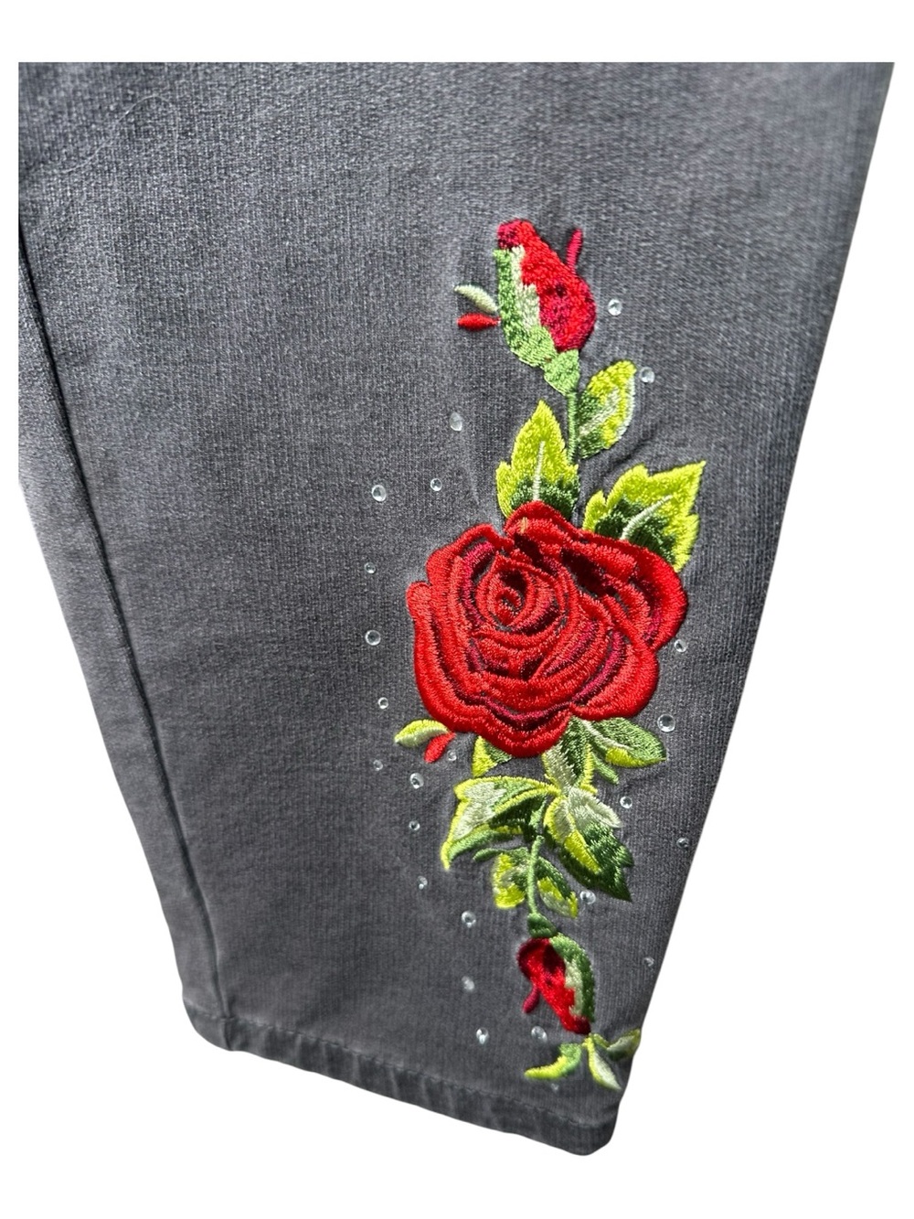 Dream Jeannes Quacker Factory Embroidered Floral Size Medium Gray Rhinestone New - Picture 2 of 10